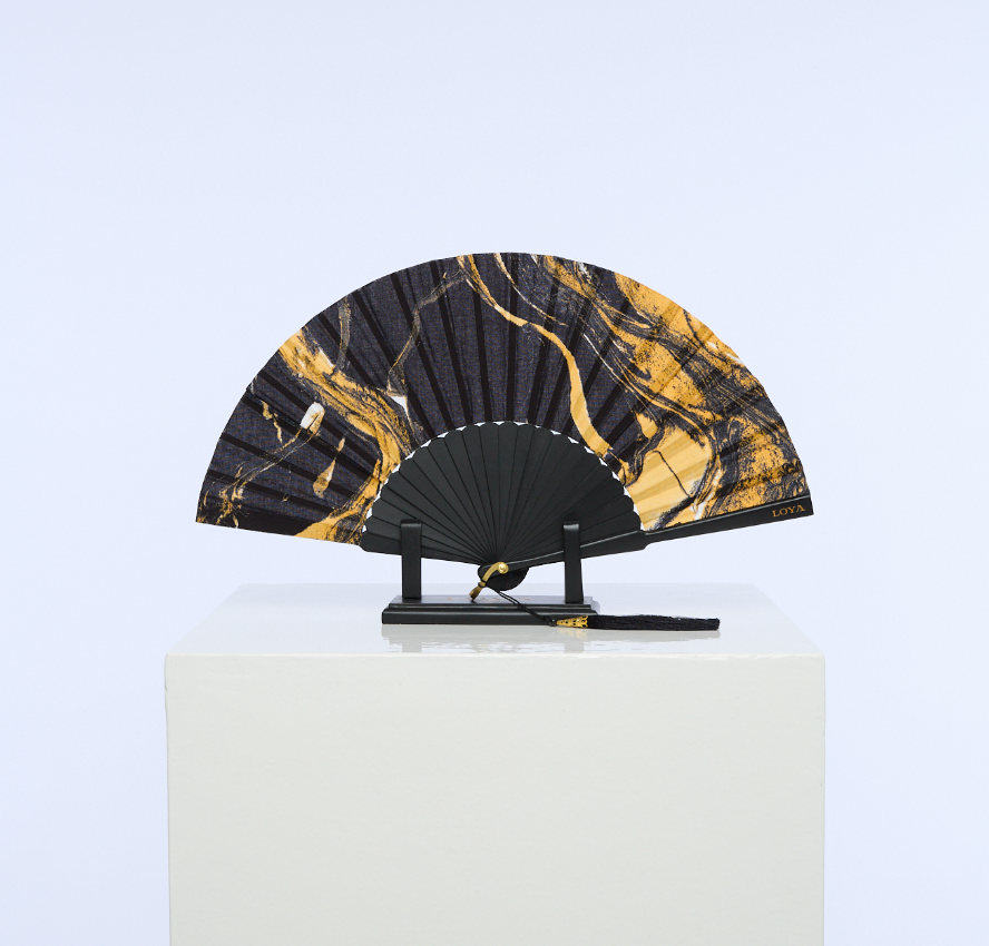 Hand fan BLACK MARBLE